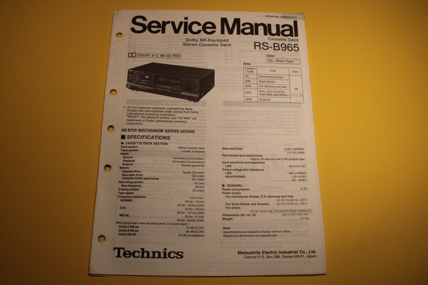 Technics RS-B965 cassettedeck Service Manual  			